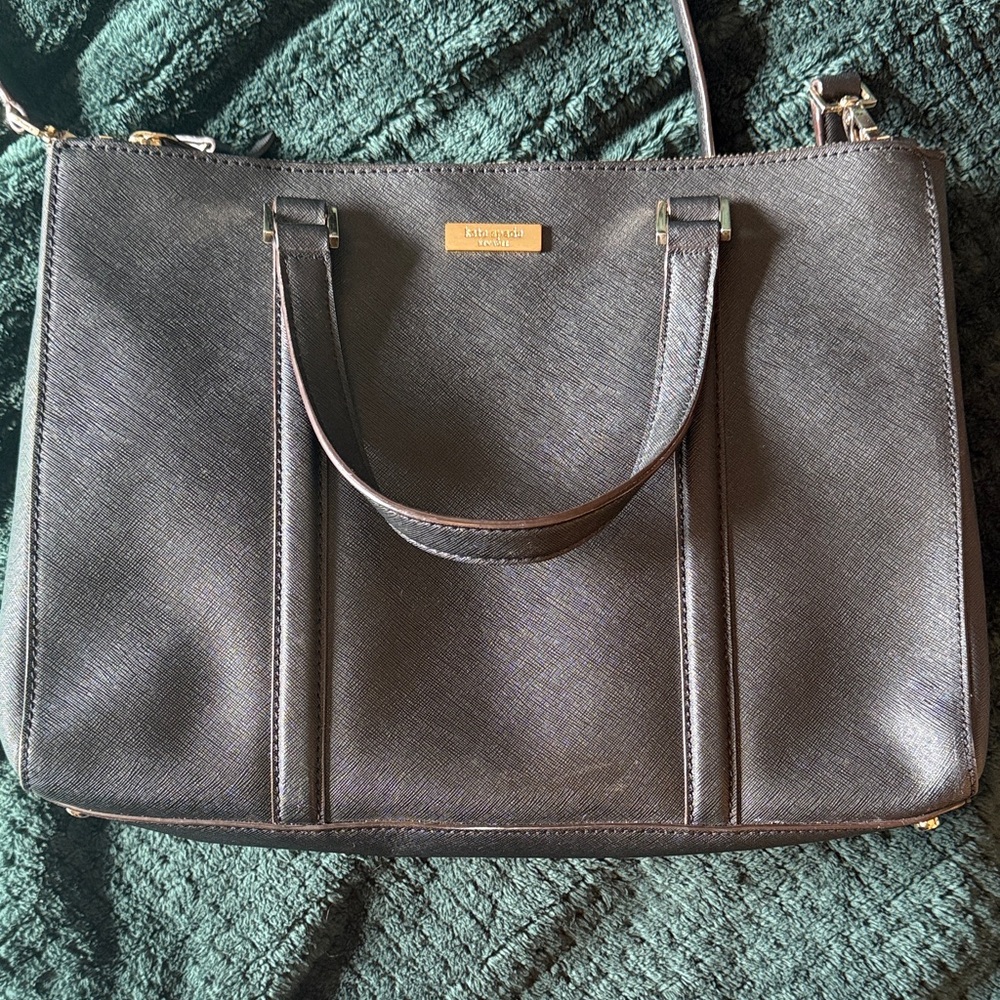 Kate Spade Black Leather Tote with Gold Accent